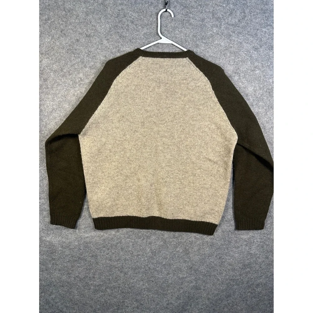 J.Crew Mens 100% Wool V-Neck‎ Sweater XL Colorblock Green Tan Raglan Sleeve